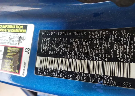 2010 Toyota Corolla S из США, поврежденный, VIN 2T1BU4EE6AC513429